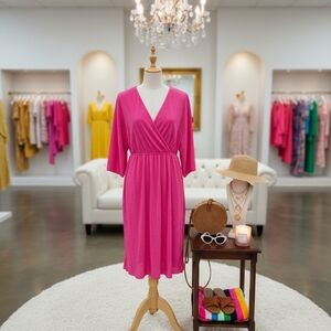 Pink Pleated Wrap Swim Cover-Up Dress 2X